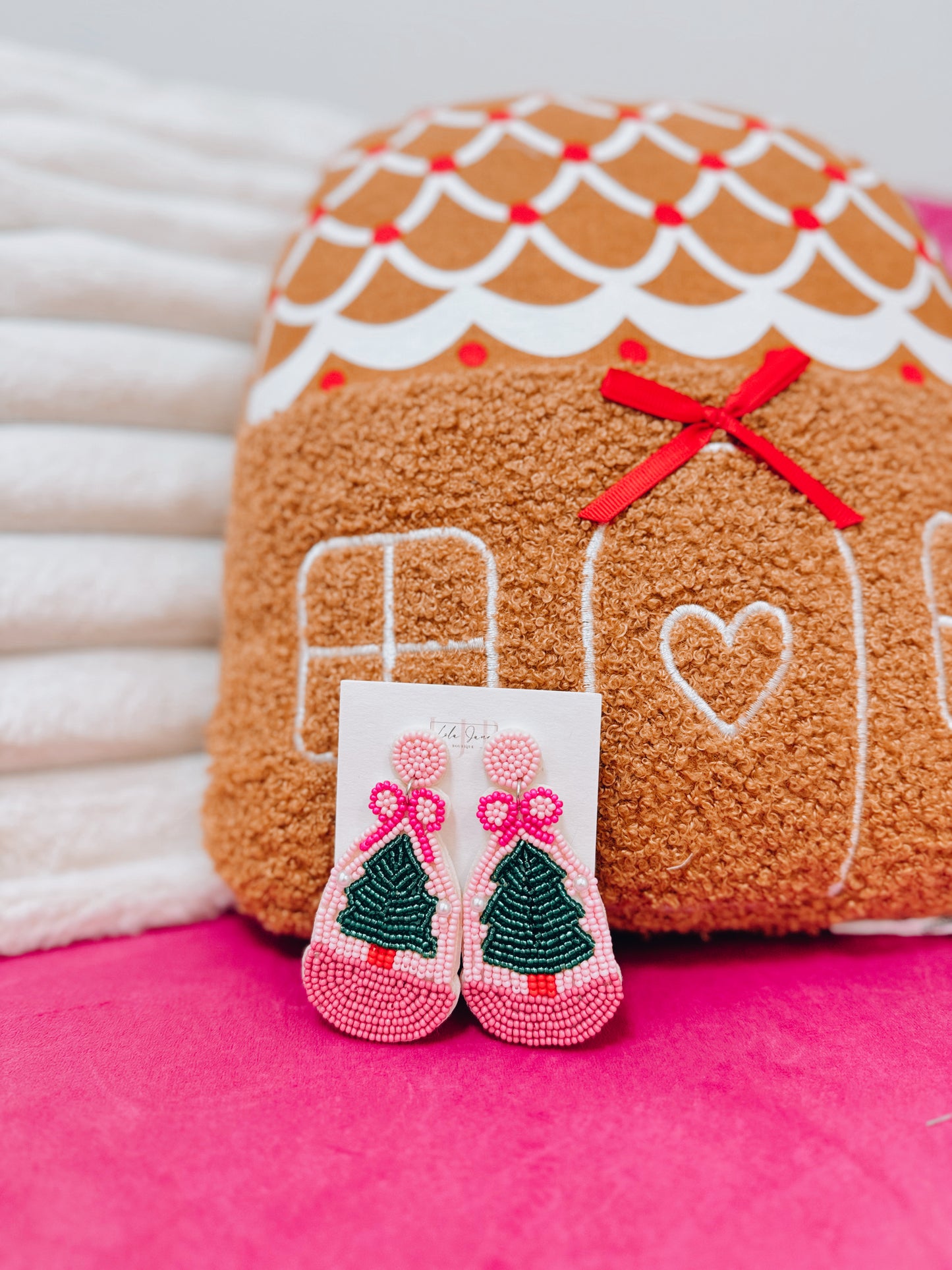 Pink Christmas Beaded Earrings