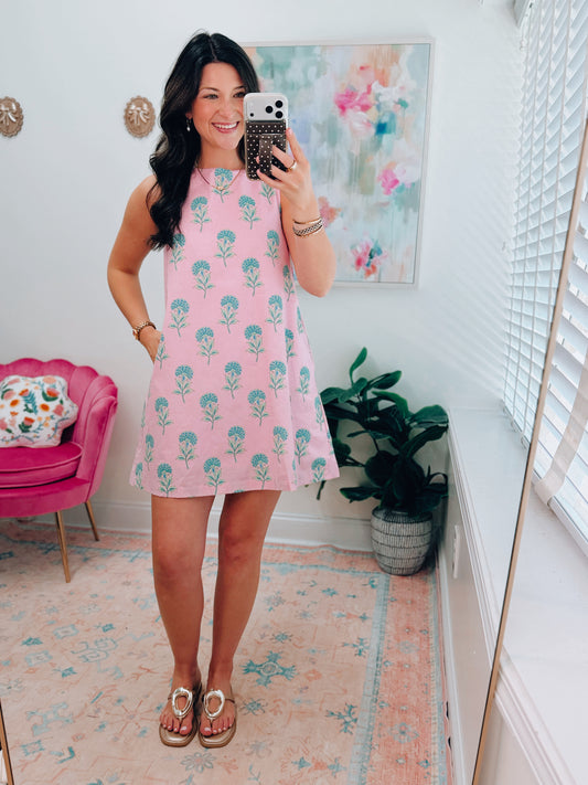 Pink Hydrangea Back Tie Mini Dress
