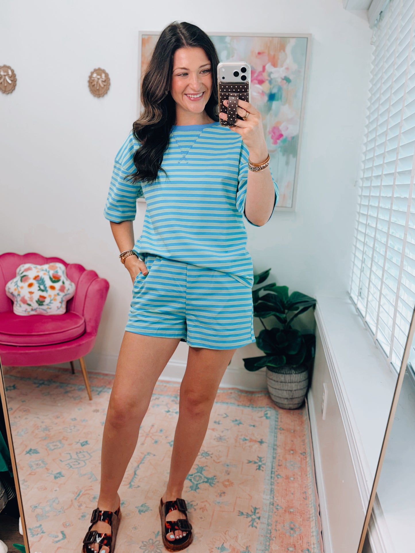 Calling Stripes Green Striped Shorts Set