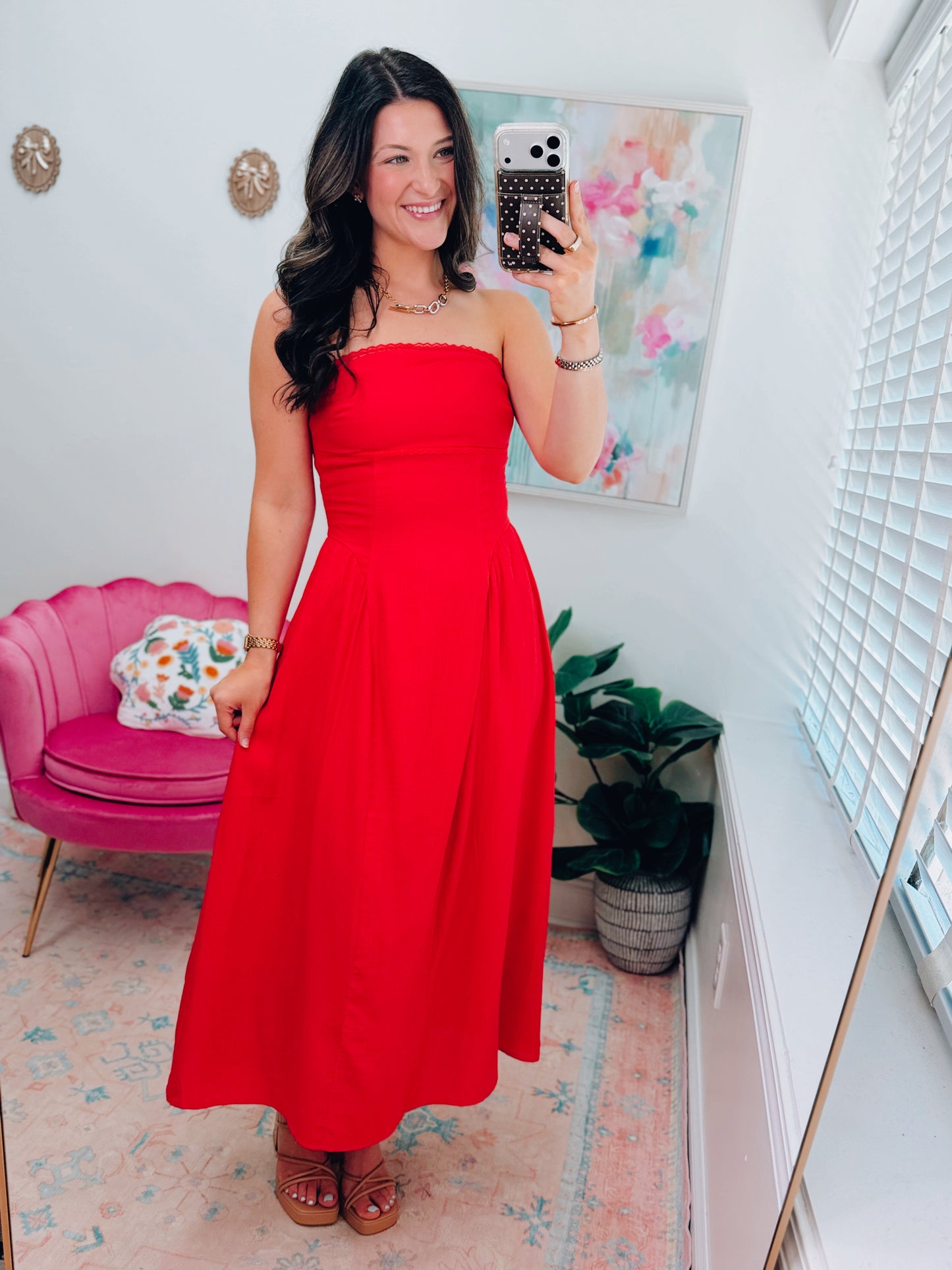 Ruby Lace Trim Strapless Midi Dress