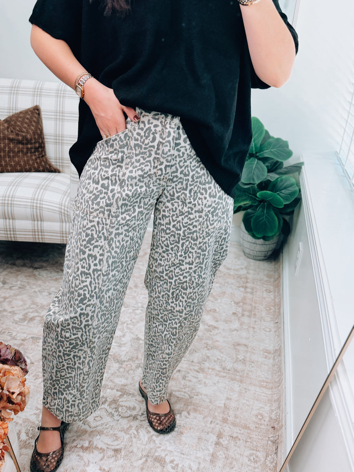 Wild Side Leopard Stretch Barrel Denim