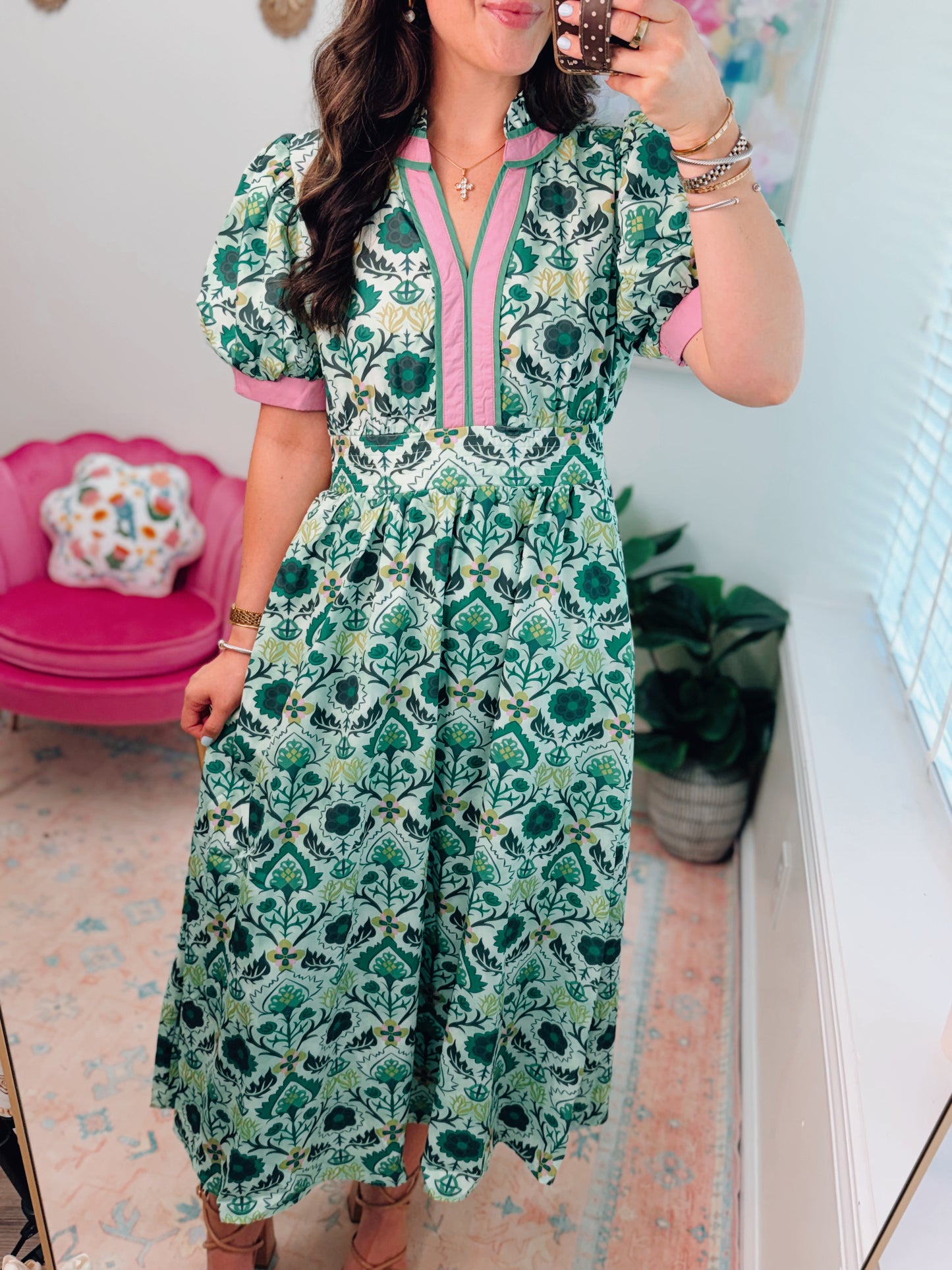Green Mix Color Block Midi Dress