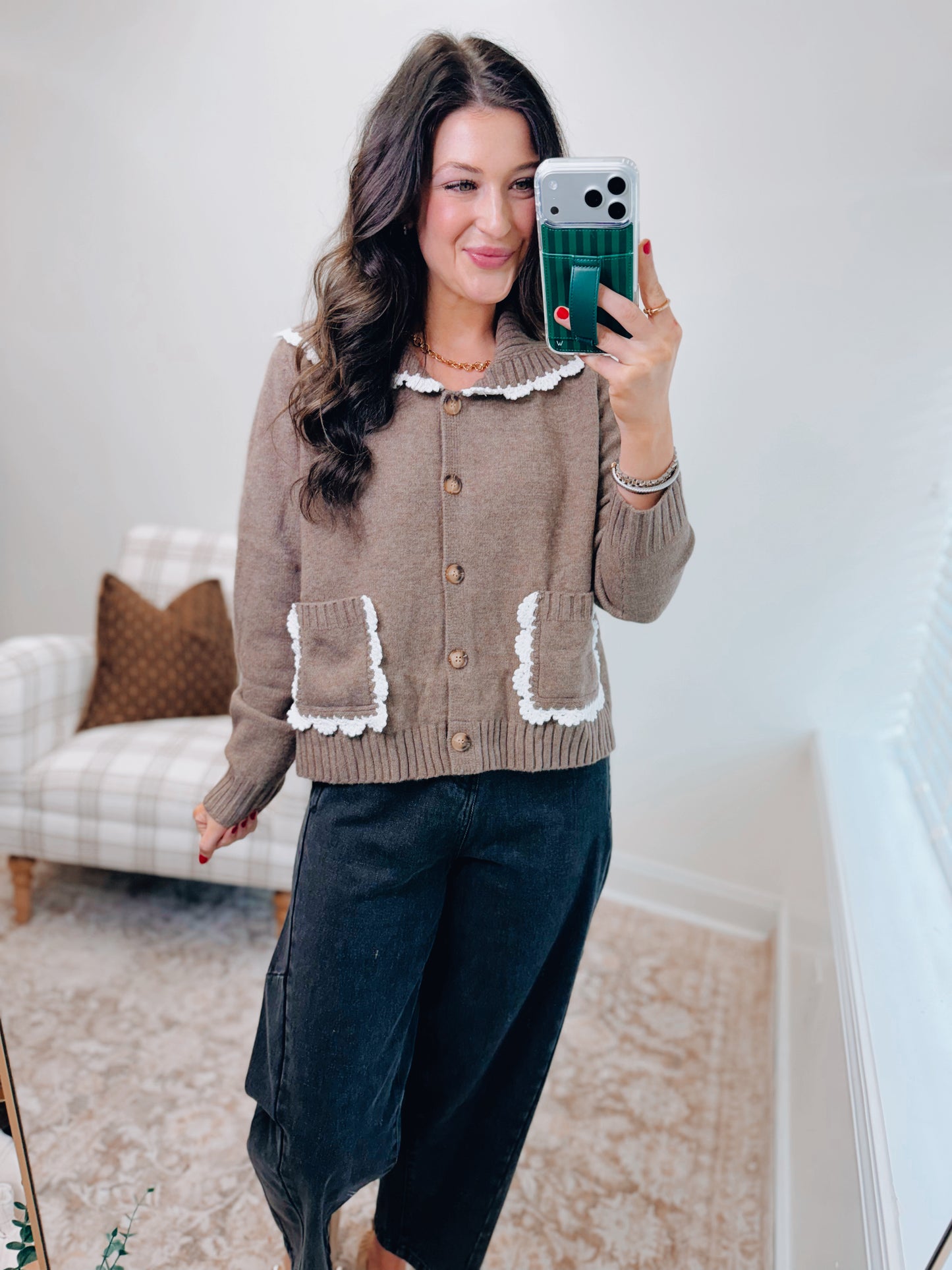 Scallop Trimmed Cardigan Sweater Top