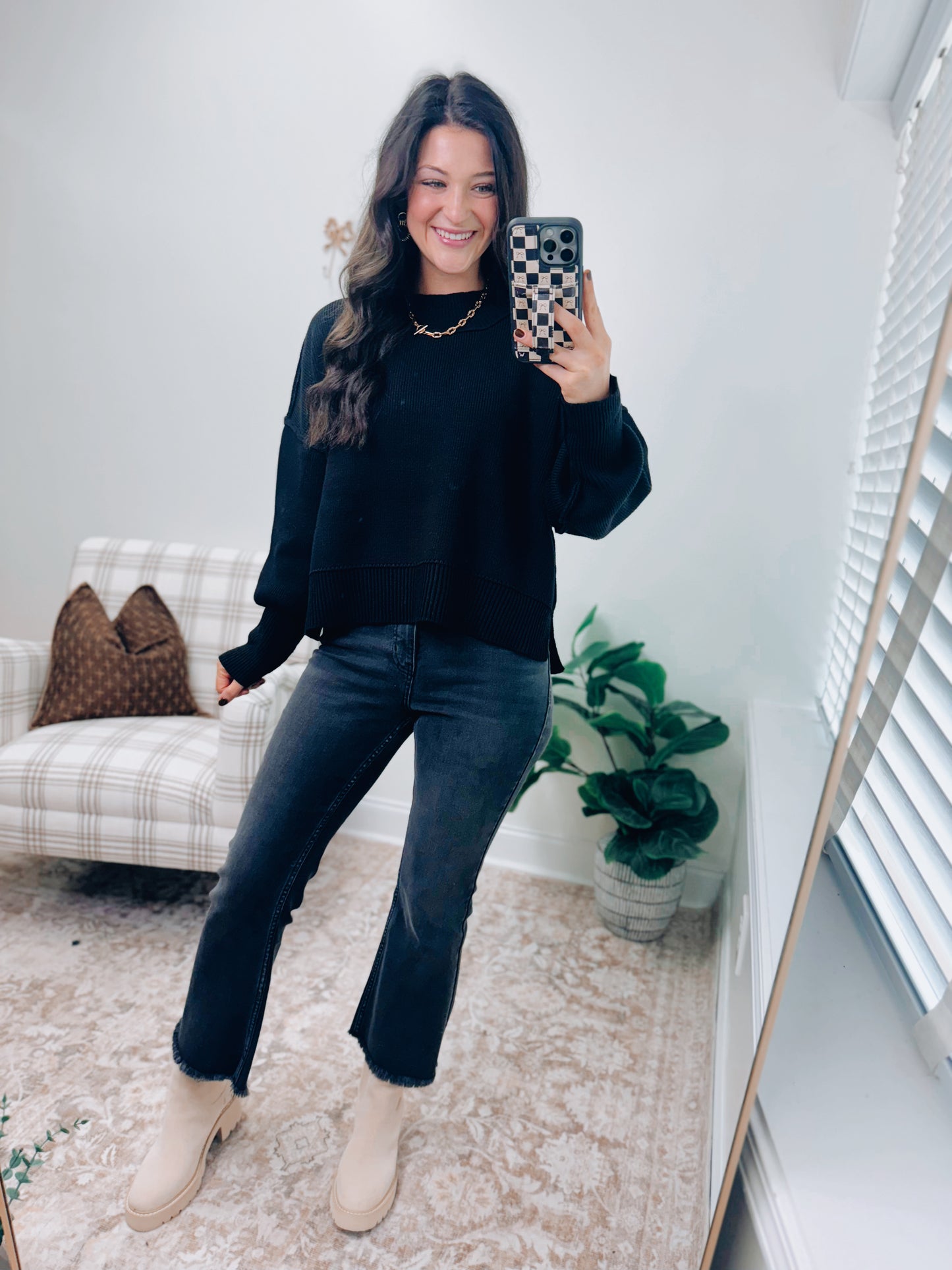 Mercer Mock Neck Ribbed Sweater - Black