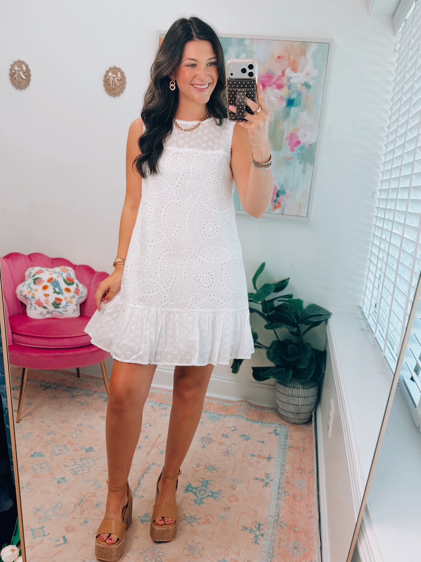 White Floral Eyelet Mini Dress