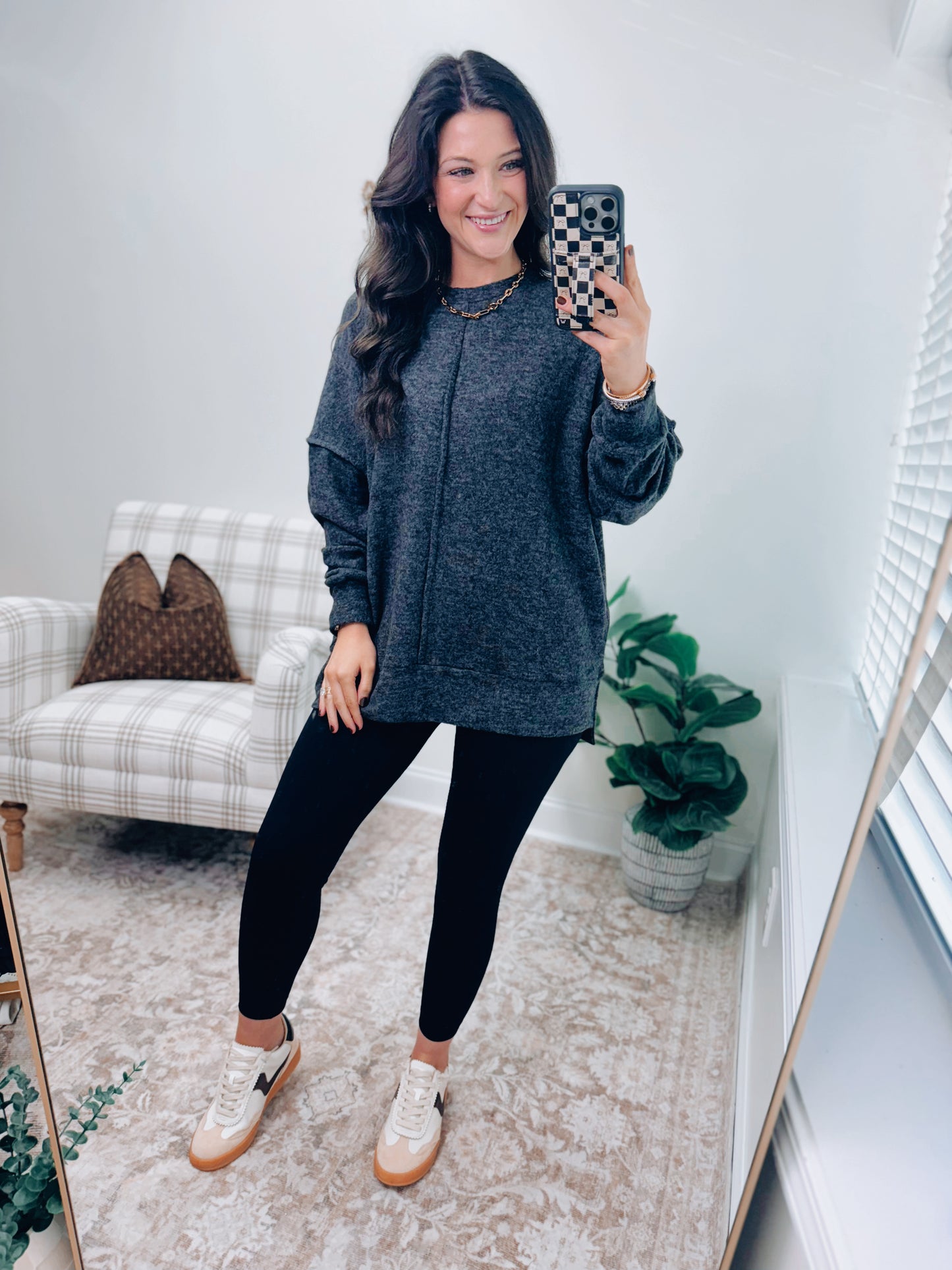 CURVY | DOORBUSTER Oversized Front Seam Brushed Sweater - Black