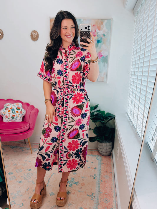 Aloha Babe Button Detail Midi Dress