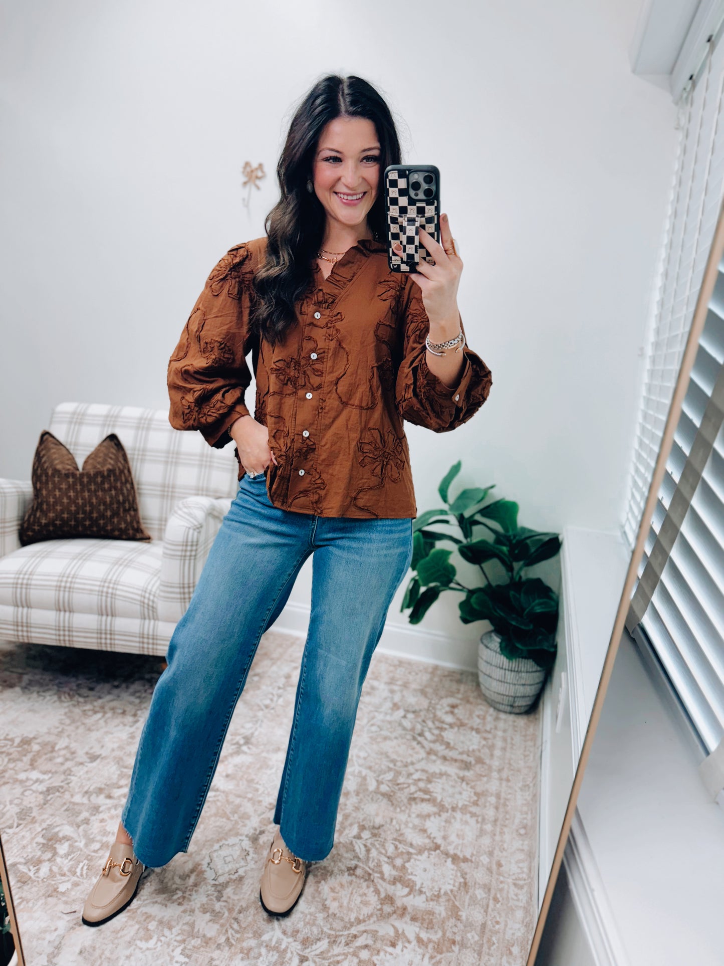 Cedar Lane Floral Embossed Top