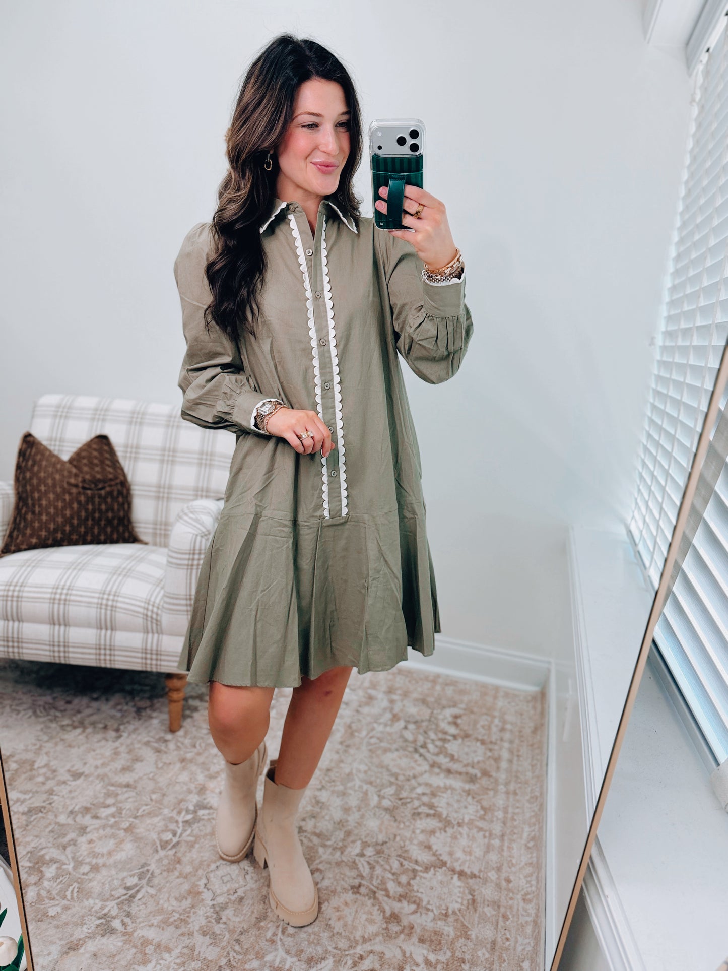 Poplin Scallop Trimmed Mini Dress