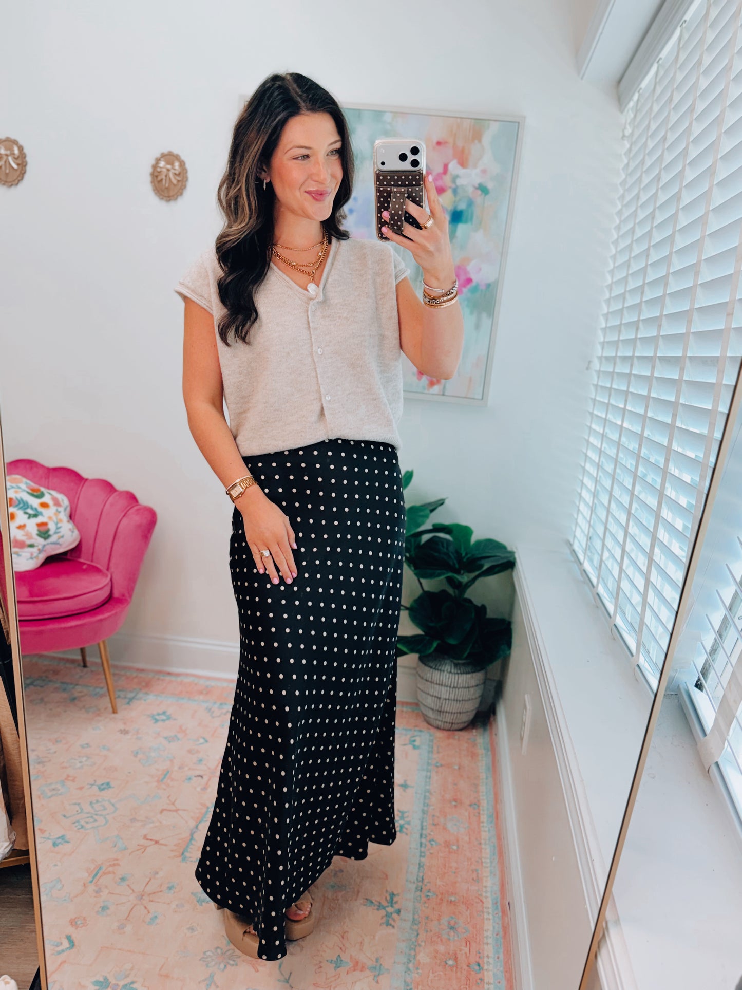 River Polka Dot Satin Skirt