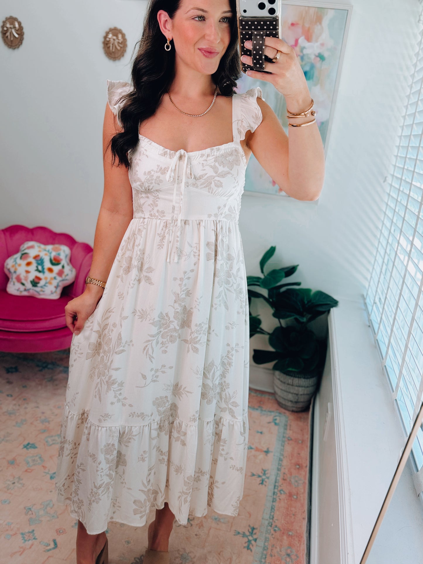 Ruffle Floral Corset Midi Dress