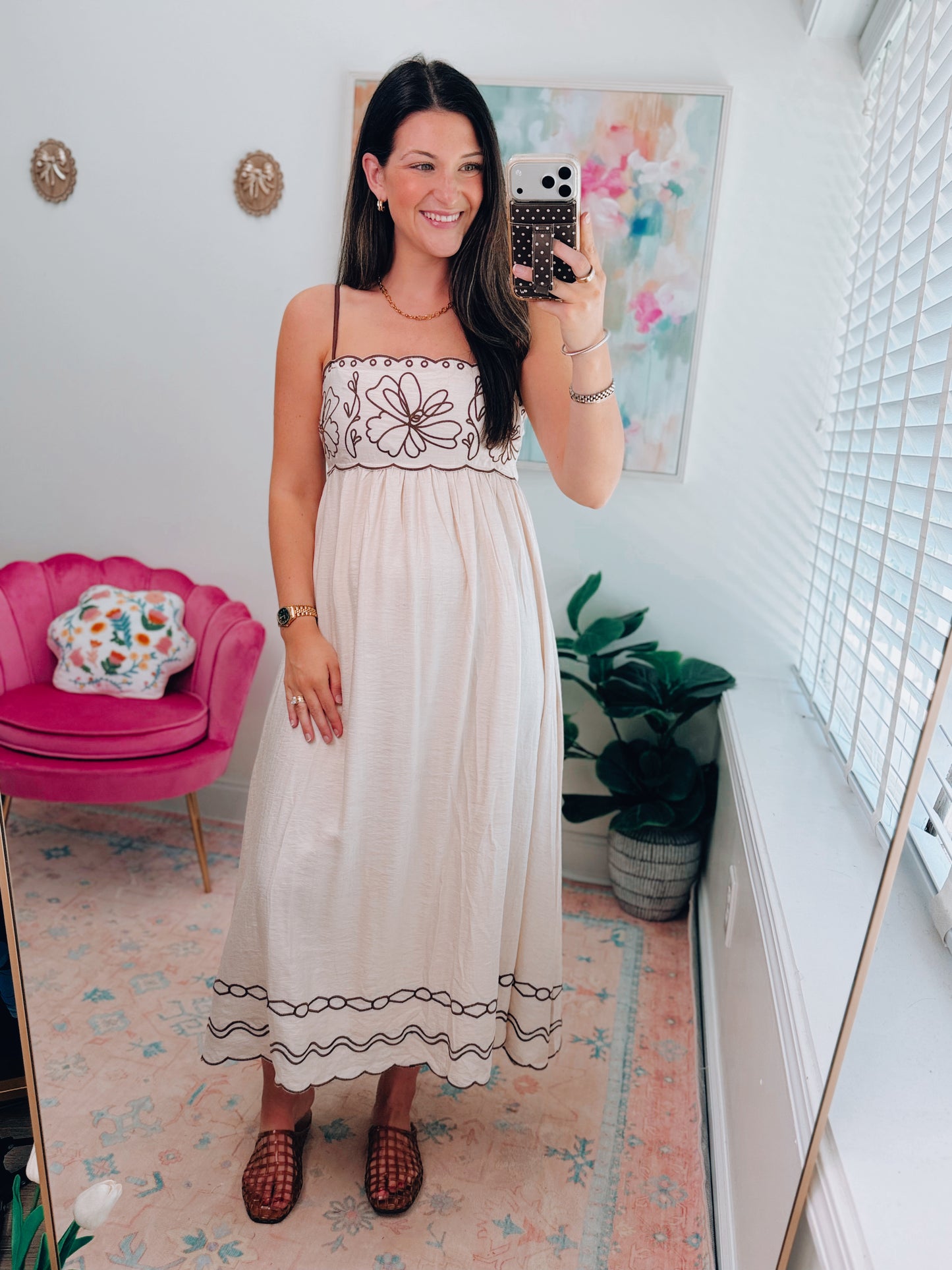 Floral Embroidered Scallop Midi Dress