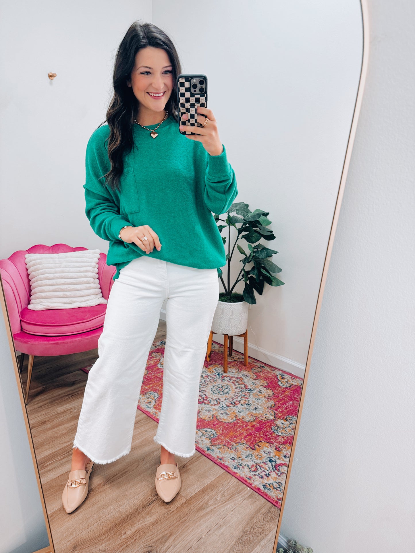 Heather Brushed Pocket Sweater - K Green