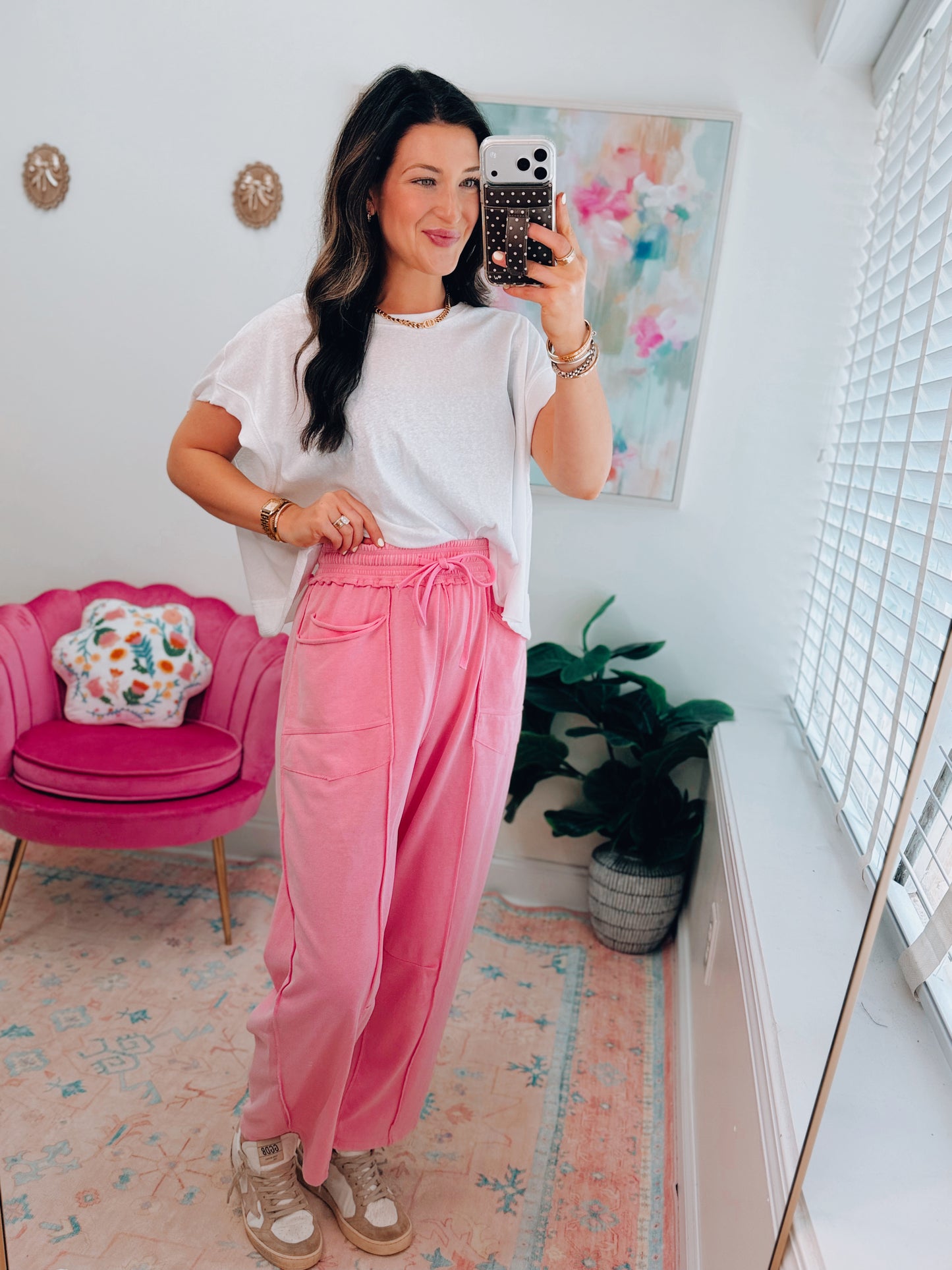 Mineral Wash Barrel Utility Knit Pants - Pink