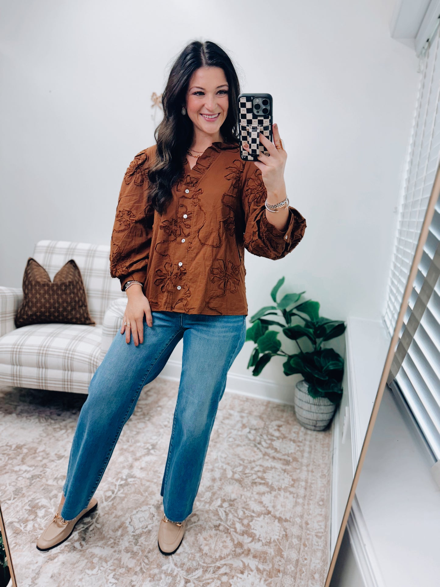 Cedar Lane Floral Embossed Top