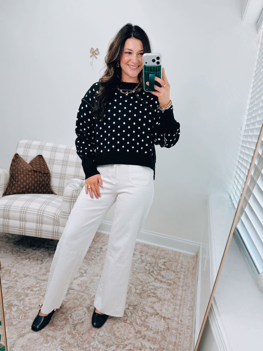 Dotty Red Ribbed Boxy Sweater - Black