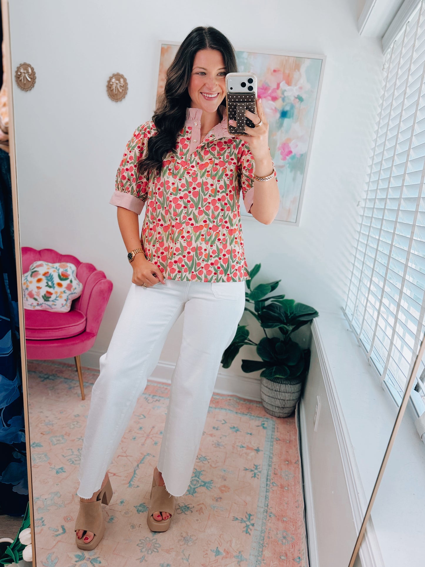 Glory Floral Pearl Button Top