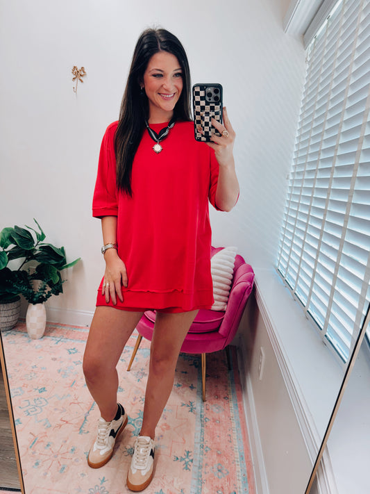 Victory Terry Knit Shorts Set - Red