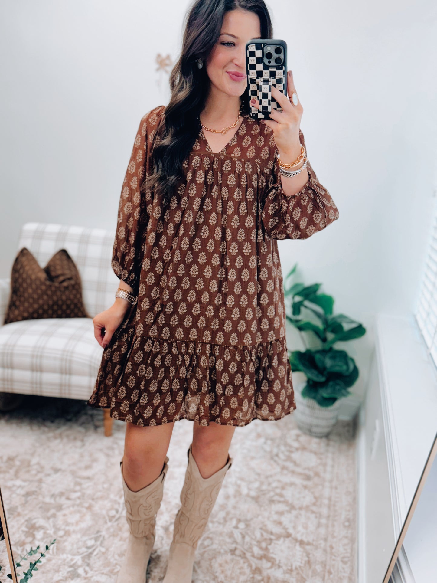 Delaney Brown Mix Mini Dress
