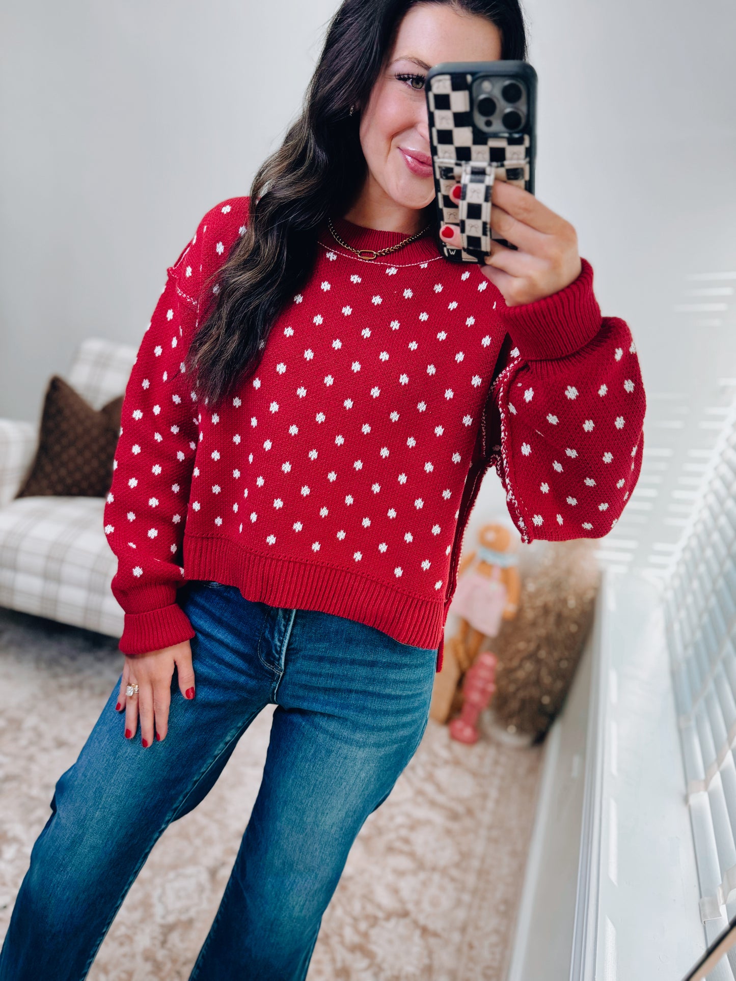 Dotty Red Ribbed Boxy Sweater