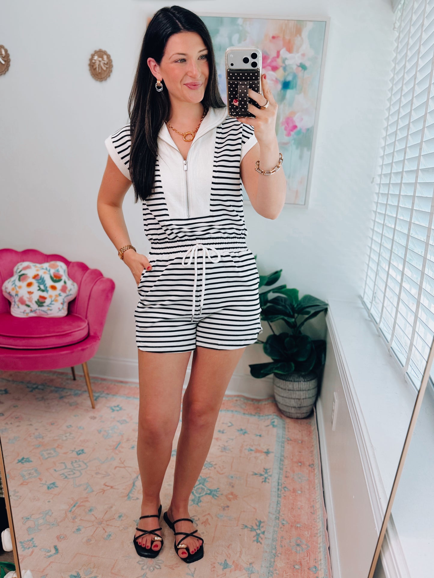 Half Zip Striped Romper