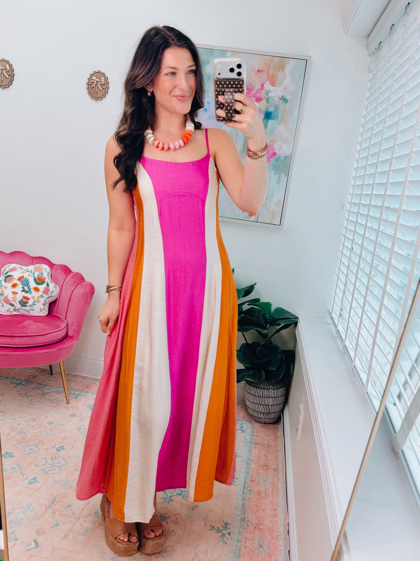 Magenta Color Block Maxi Dress