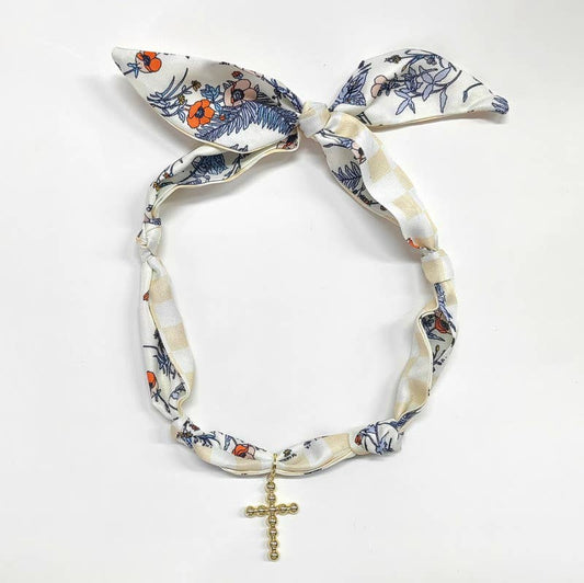 Bezel Cross Scarf Necklace