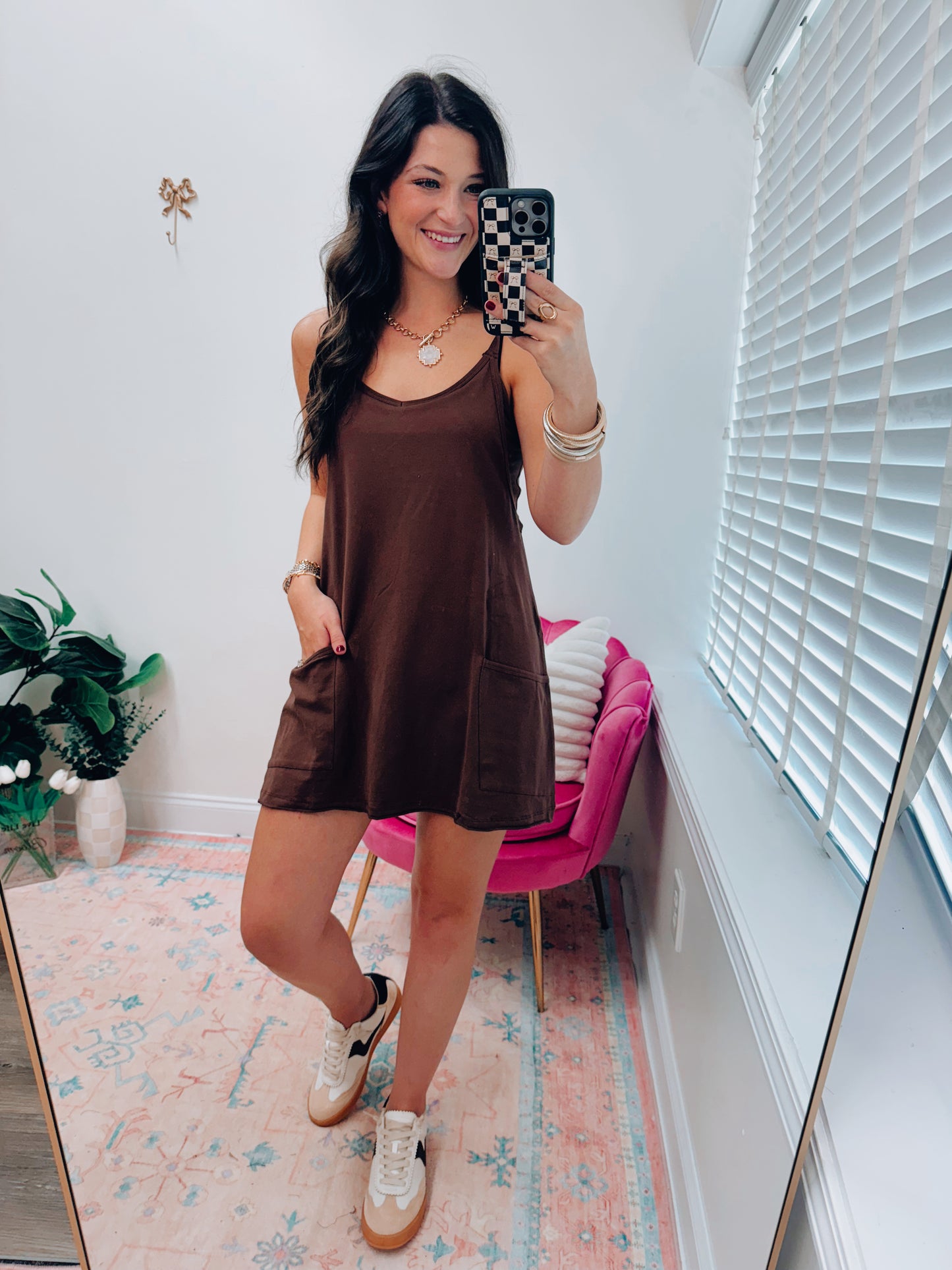 Chocolate Front Pocket Romper Dress