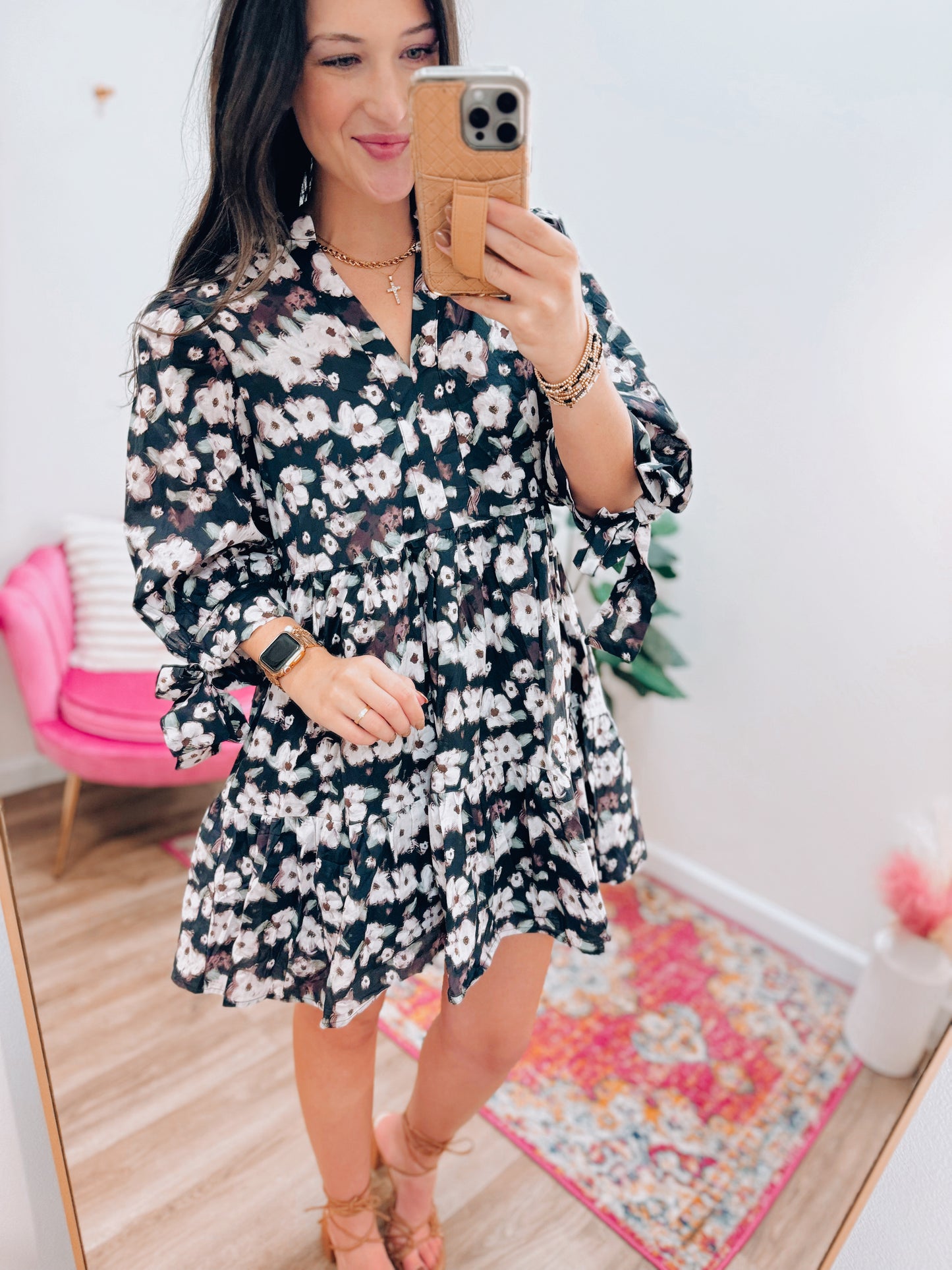 Milly Floral Bow Tie Mini Dress