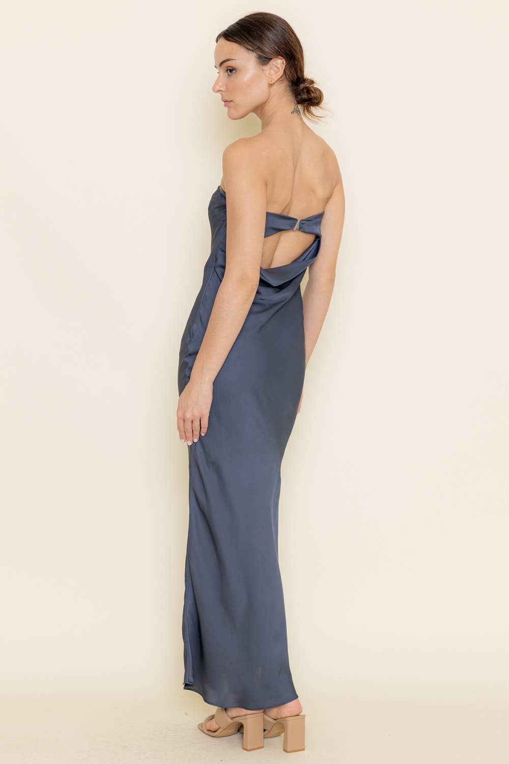 Strapless Cowl Back Midi Dress