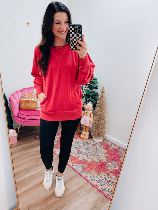 Find You Well Mineral Washed Pullover - Red