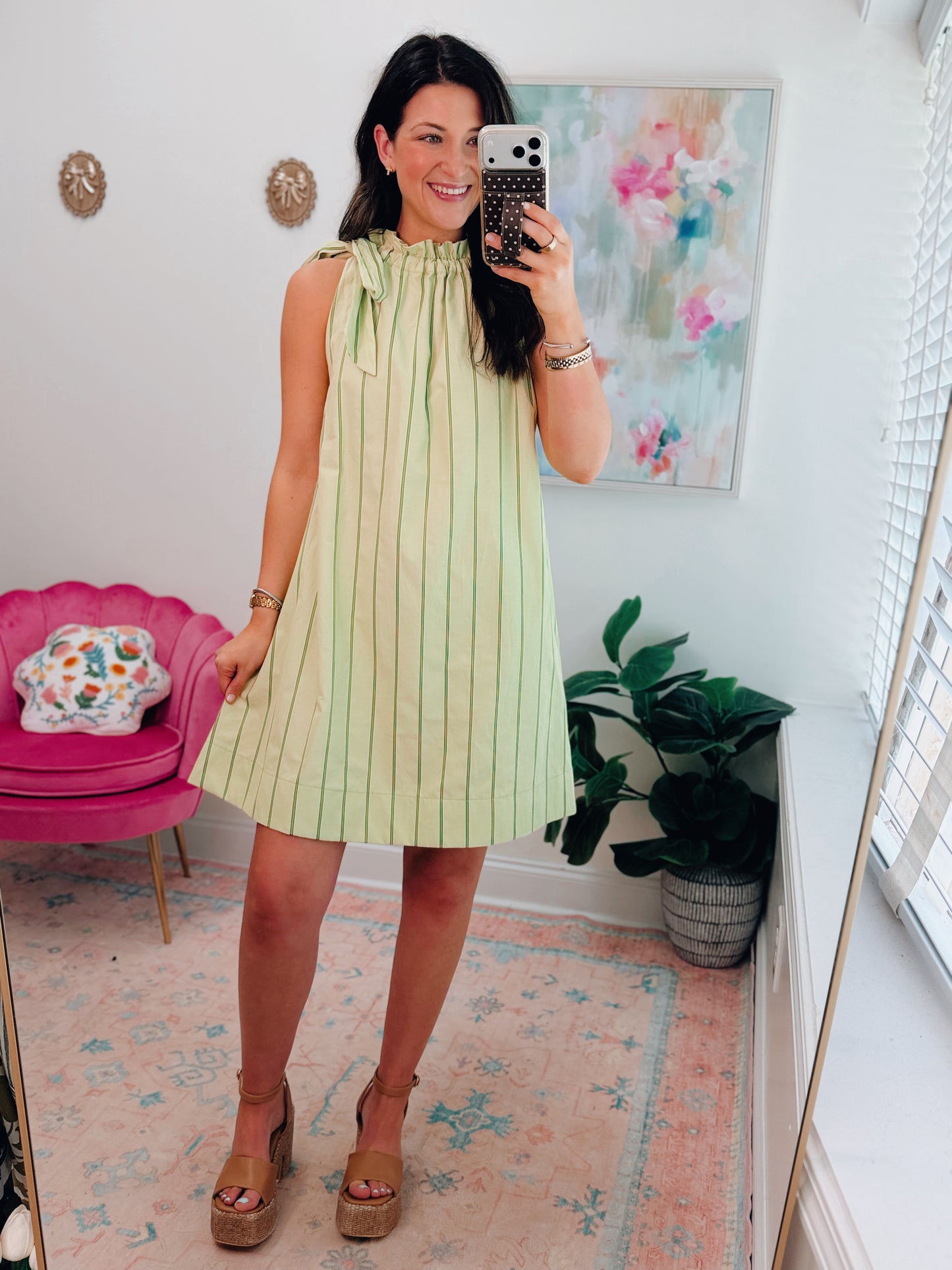 Lime Striped Tie Mini Dress