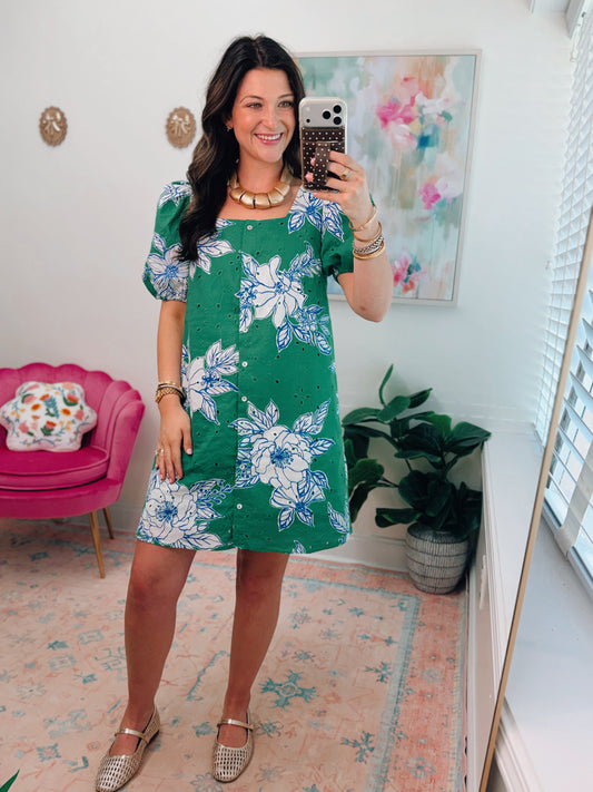 Teri Eyelet Square Neck Mini Dress