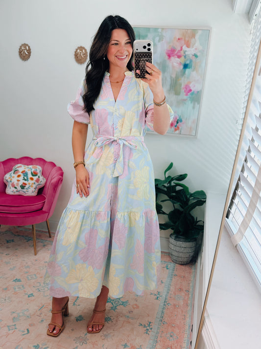 Brisa Floral Pastel Tiered Midi Dress