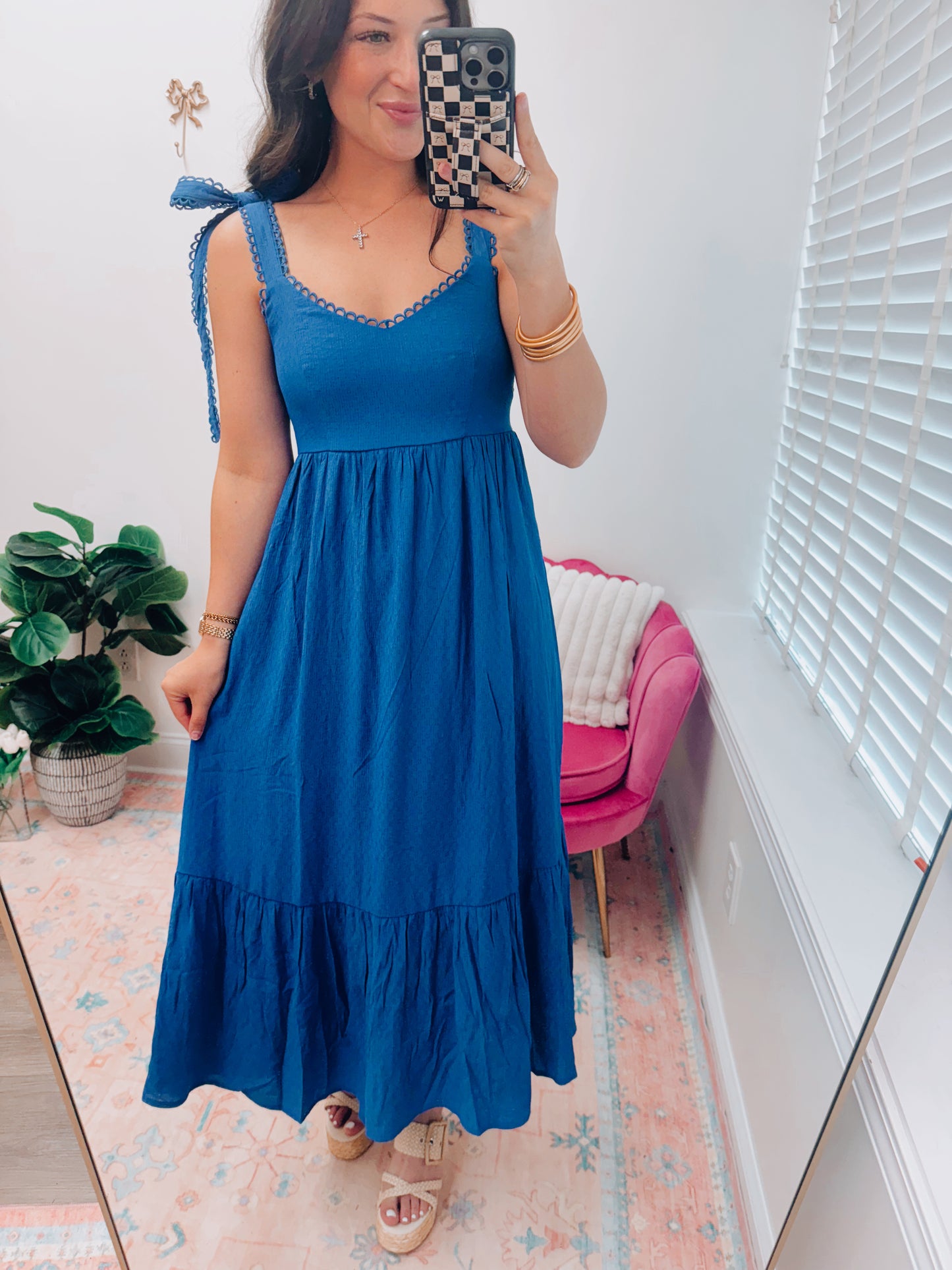 Scallop Trim Tiered Midi Dress