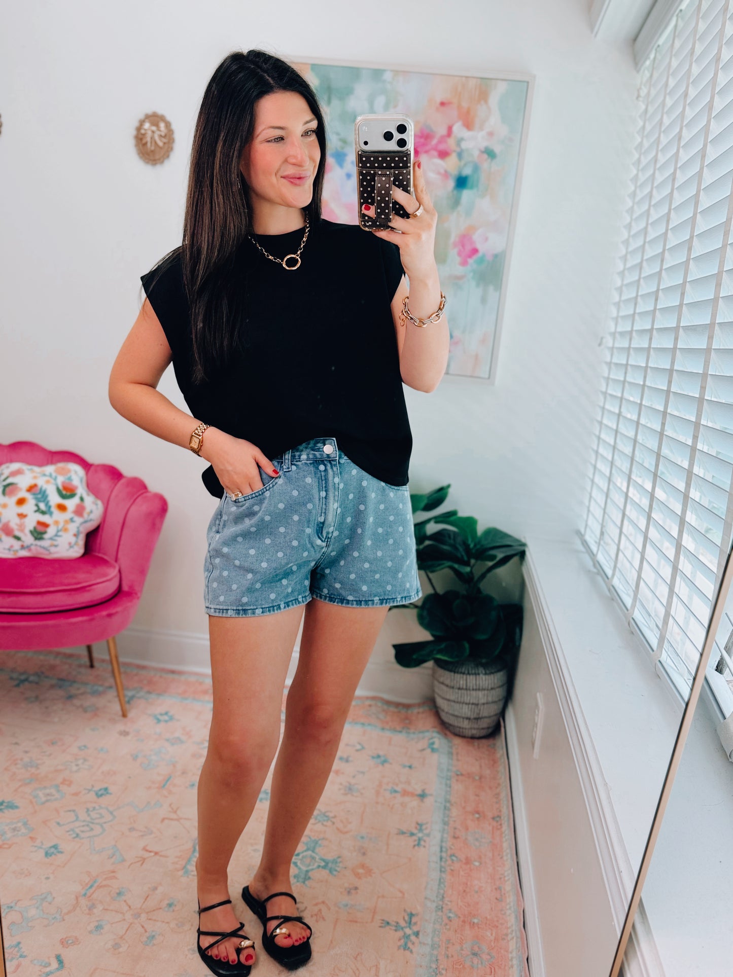 Polka Dot Denim Shorts