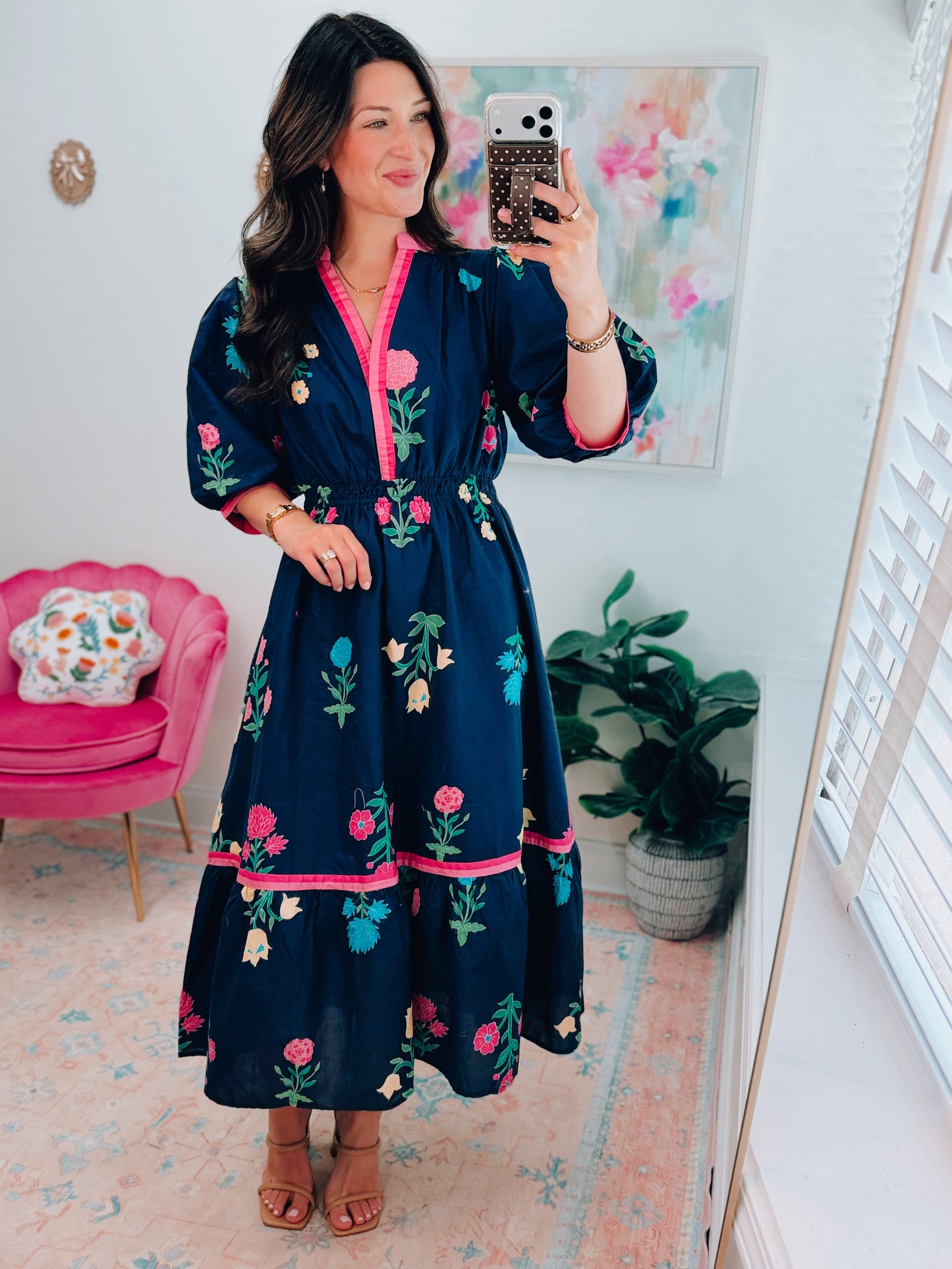 CURVY Navy Floral Mix Midi Dress