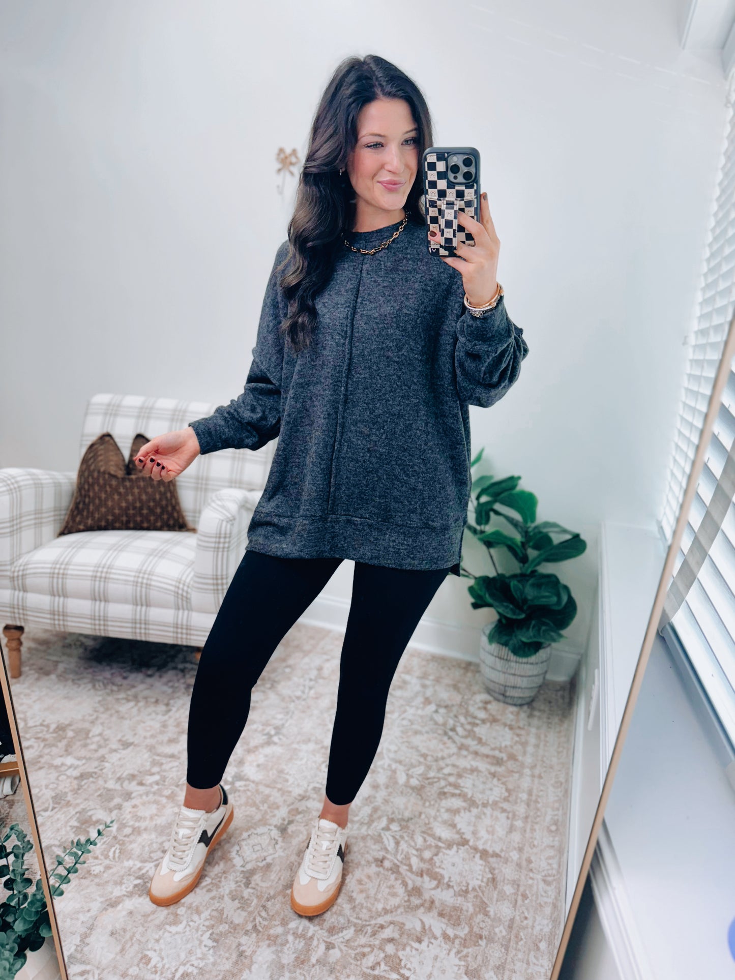 CURVY | DOORBUSTER Oversized Front Seam Brushed Sweater - Black