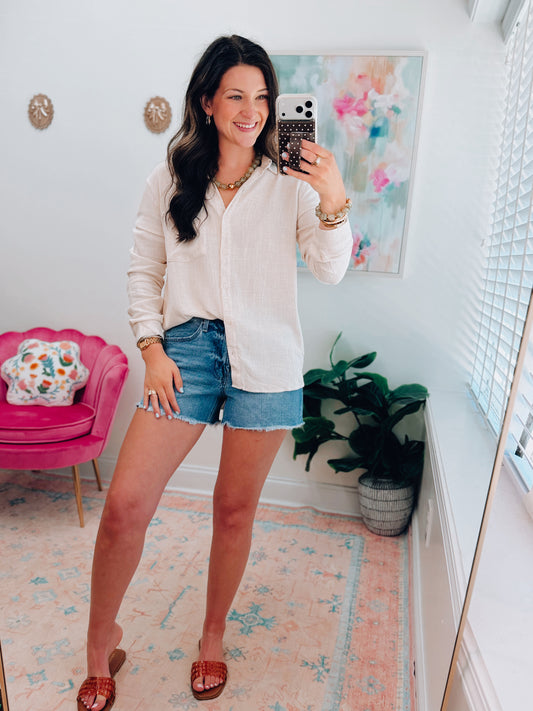 Natural Linen Button Down Top