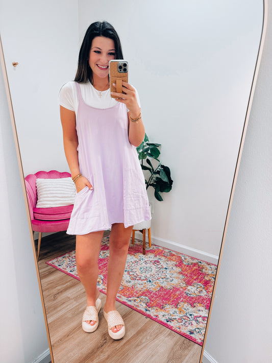 Lucy Mineral Wash Romper Dress - Lilac