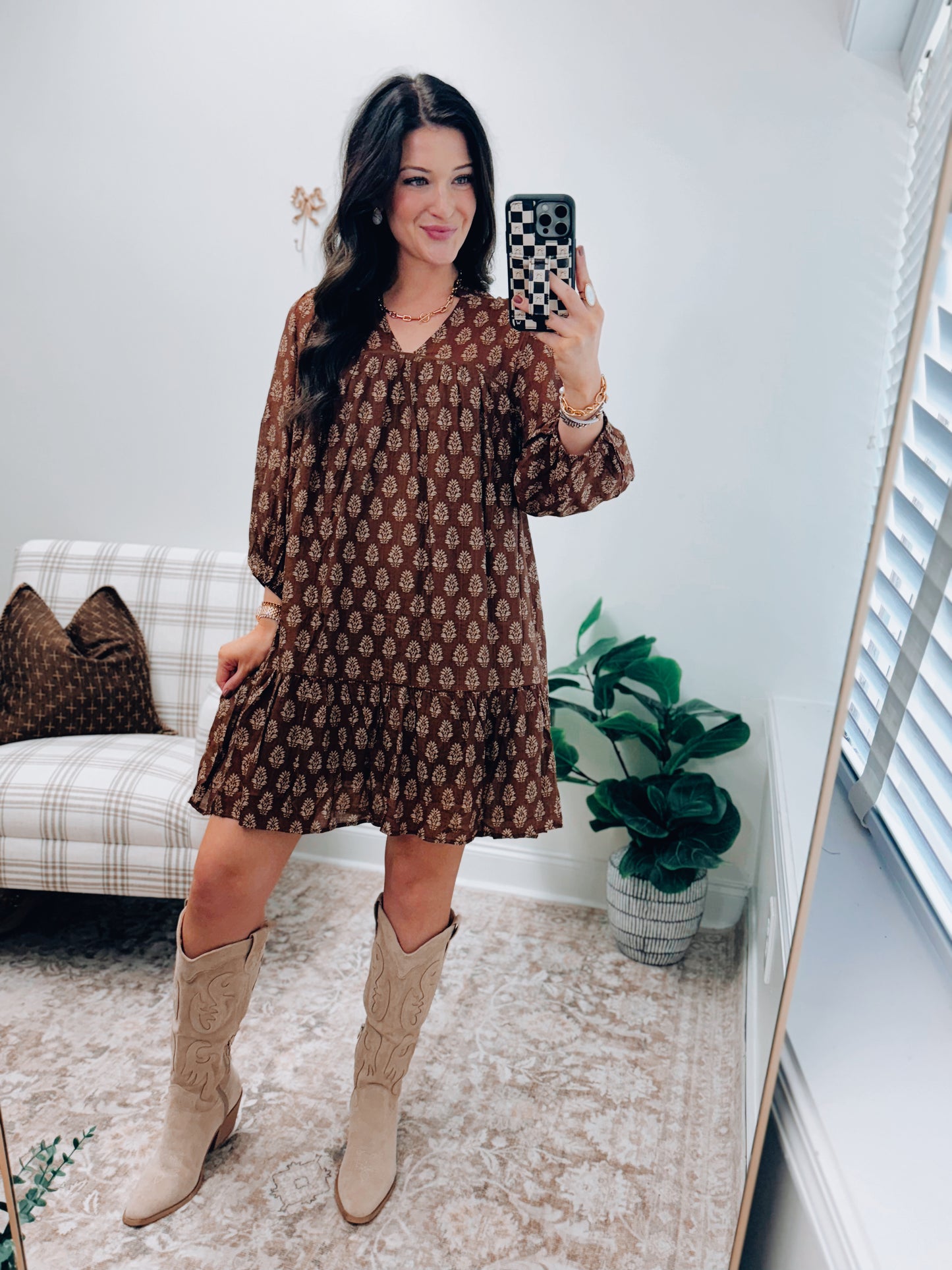 Delaney Brown Mix Mini Dress
