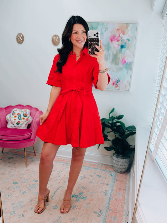 Hollie Red Pleated Mini Dress