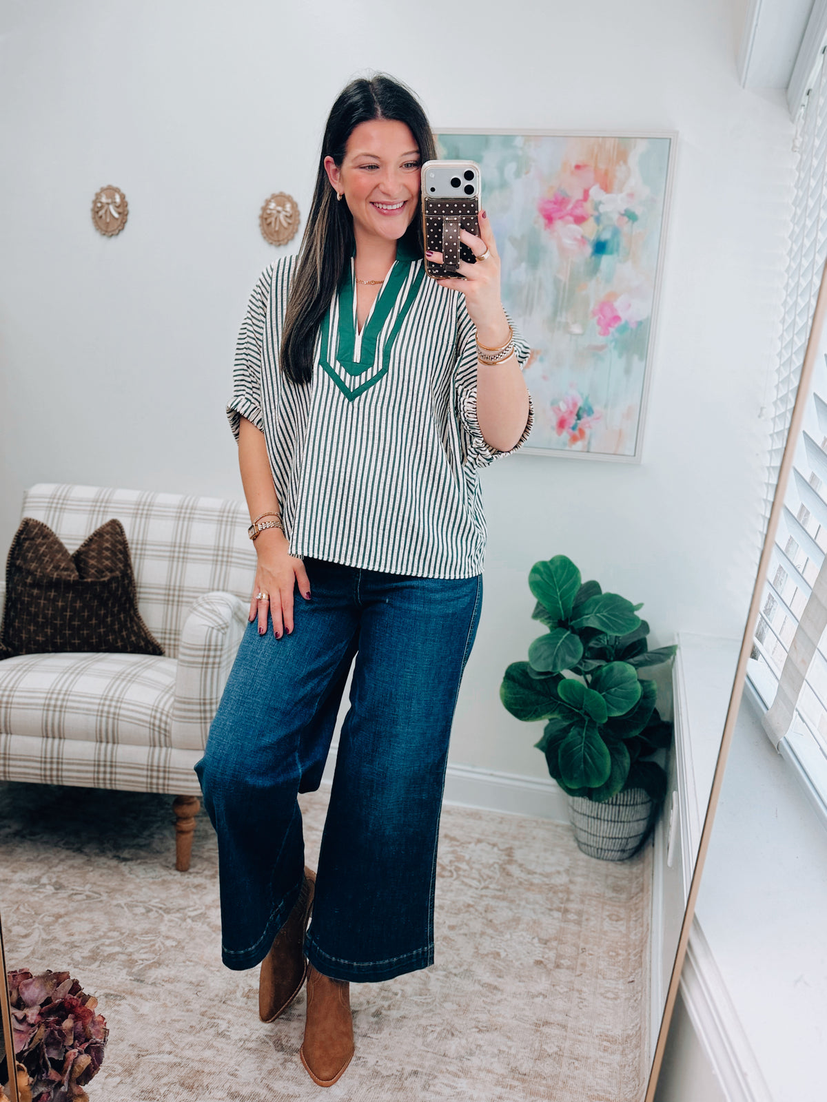 CURVY Bonnie Striped Hunter Dolman Top