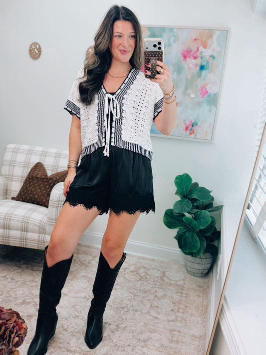 Satin Lace Shorts - Black