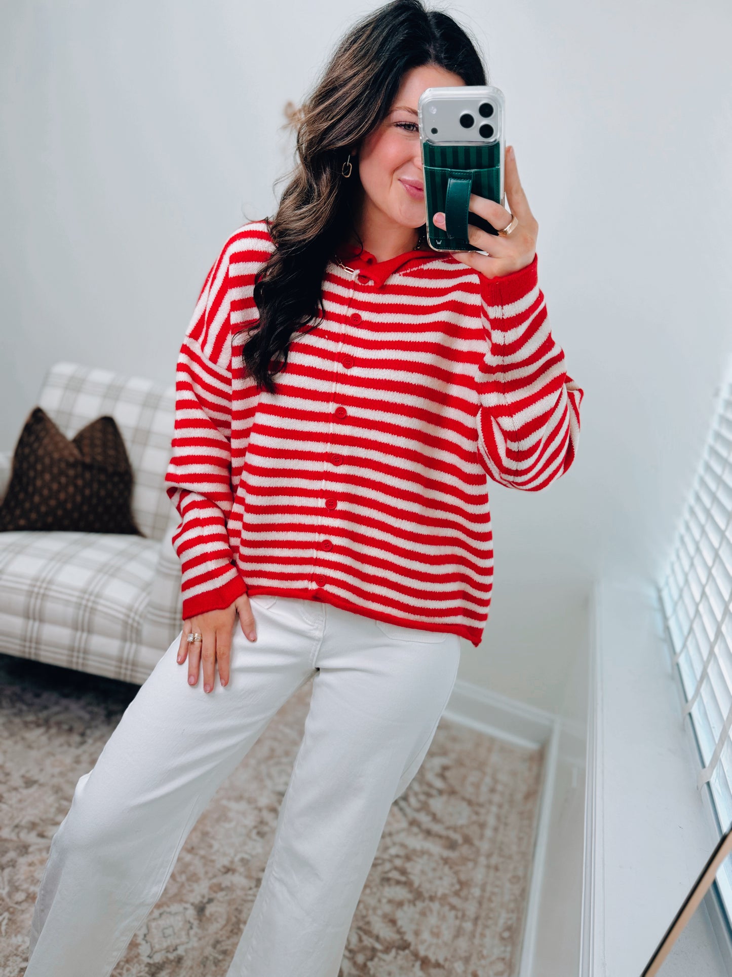 Ruby Knit Striped Buttondown Cardigan Top