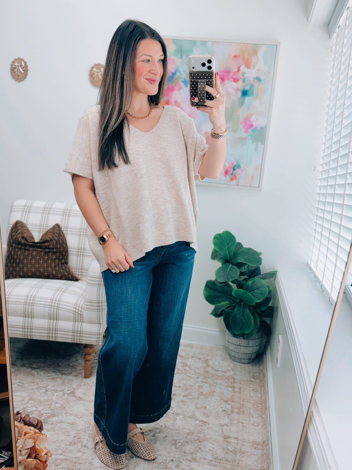 Oatmeal V-Neck Sweater Top