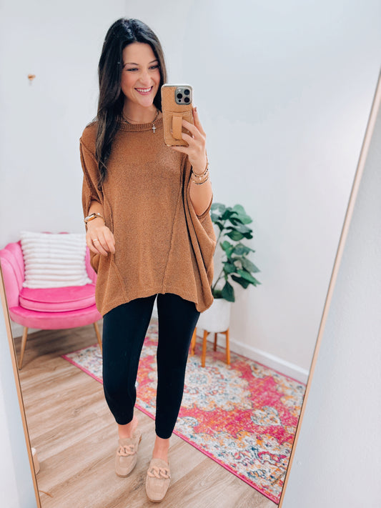 Drop Shoulder Knit Dolman Top - Camel