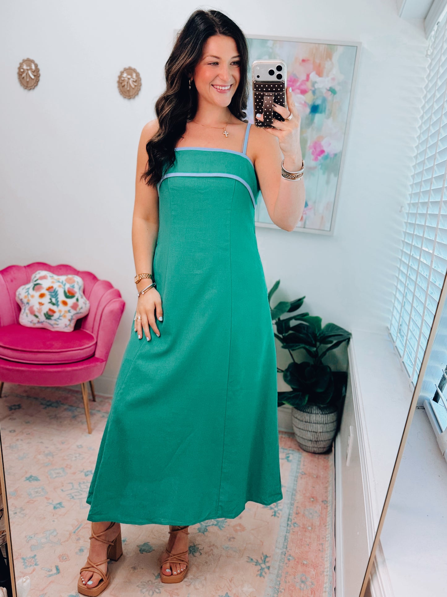 Linen Color Trim Midi Dress