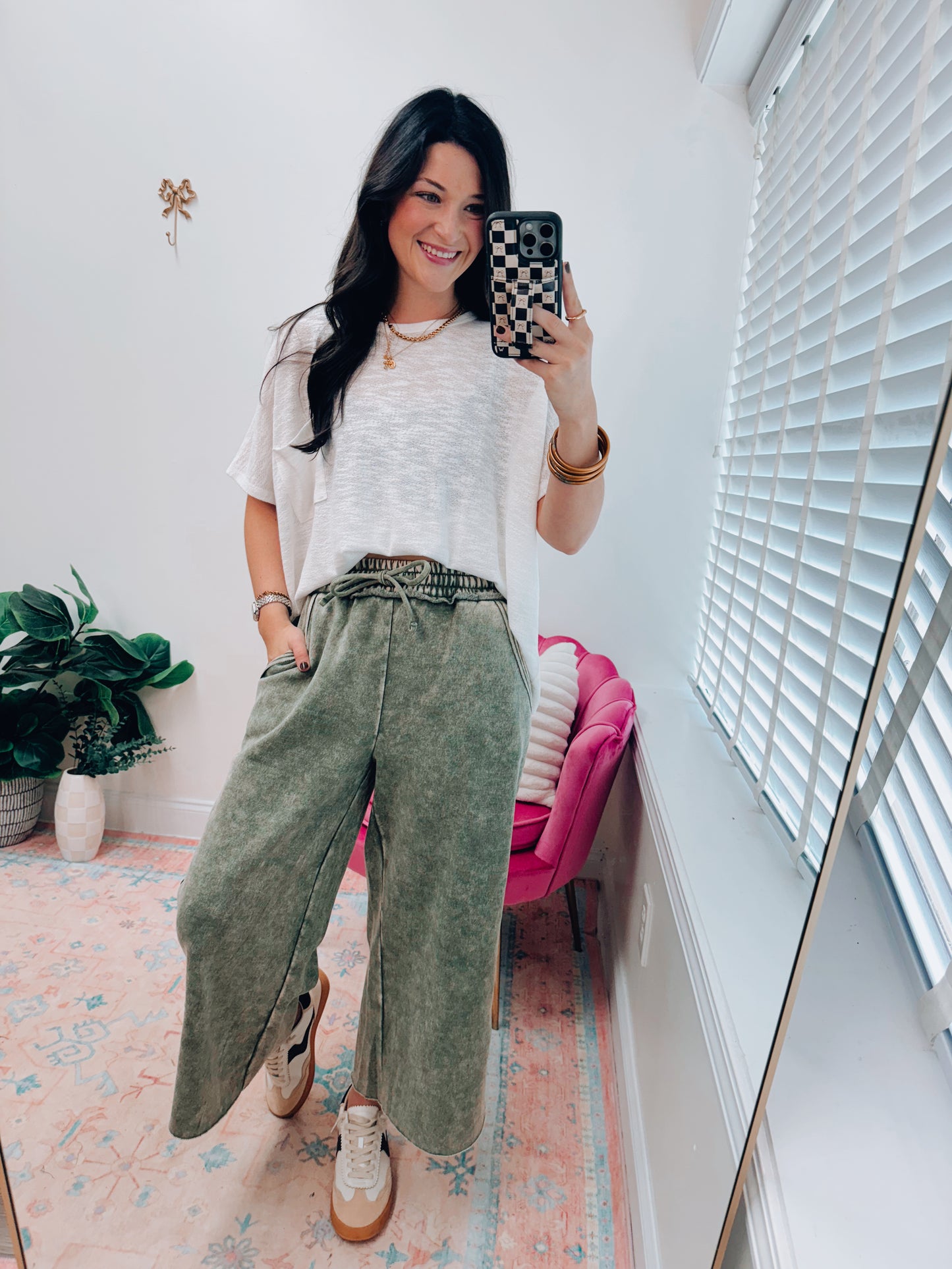Savannah Mineral Wash Wide-Leg Sweats - Olive