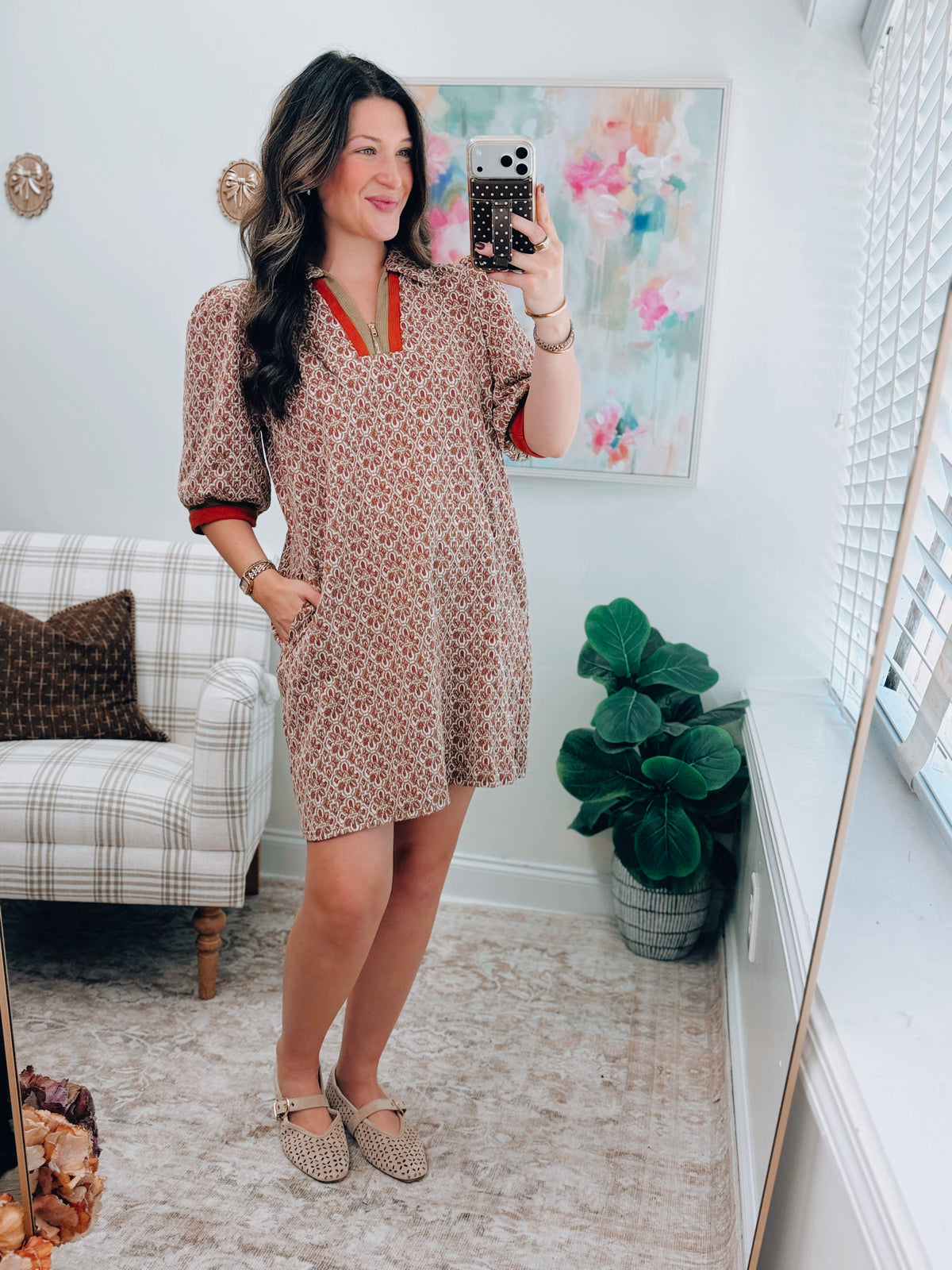 CURVY Chestnut Mix Color Block Mini Dress